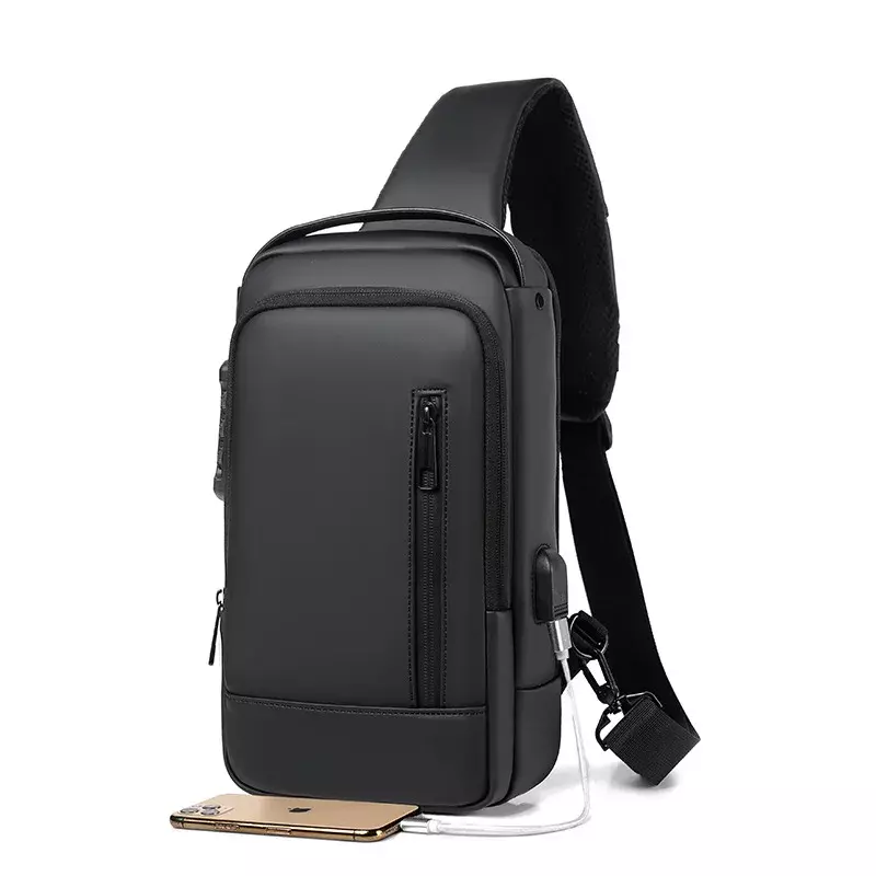 Водонепроницаемая Повседневная нагрудная сумка для мужчин, многофункциональная мужская сумочка через плечо с USB-зарядкой и защитой от кражи, дорожная нагрудная сумка из лакированной кожи