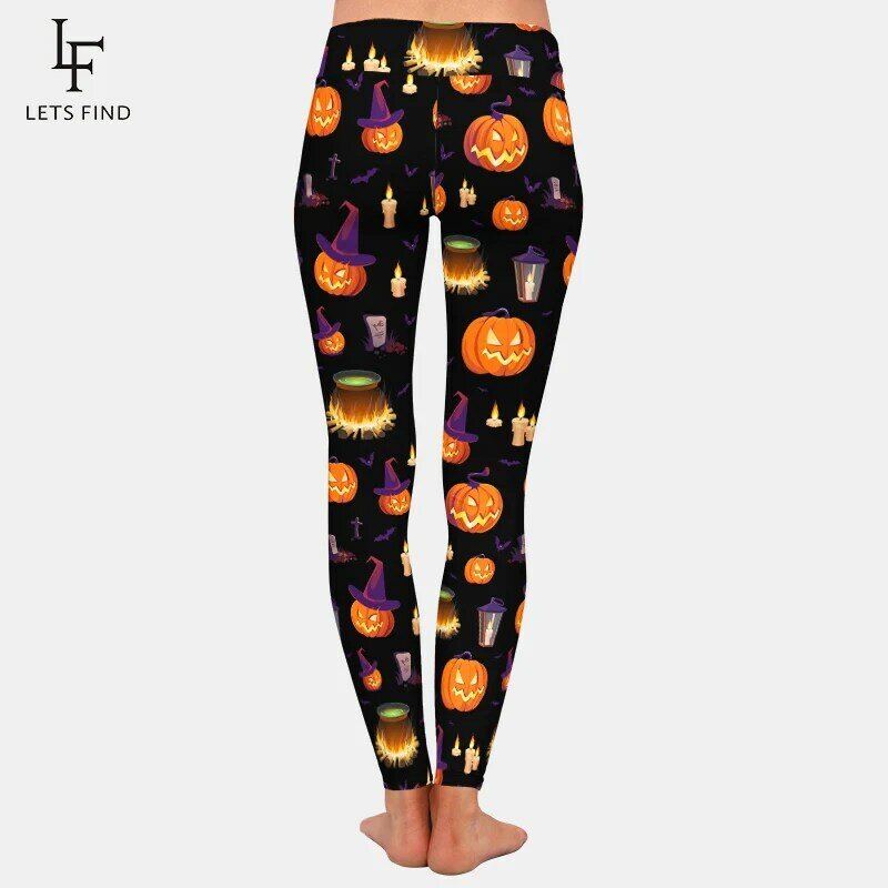 Letsfind moda 3d halloween abóbora impressão digital leggings mulheres calças de cintura alta fitness estiramento leggings
