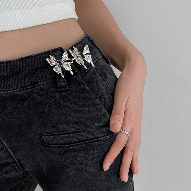Jeans a forma di farfalla in metallo fibbia per attrezzi di serraggio in vita Versatile cucitura staccabile senza chiodi fibbie per cinture facili da installare