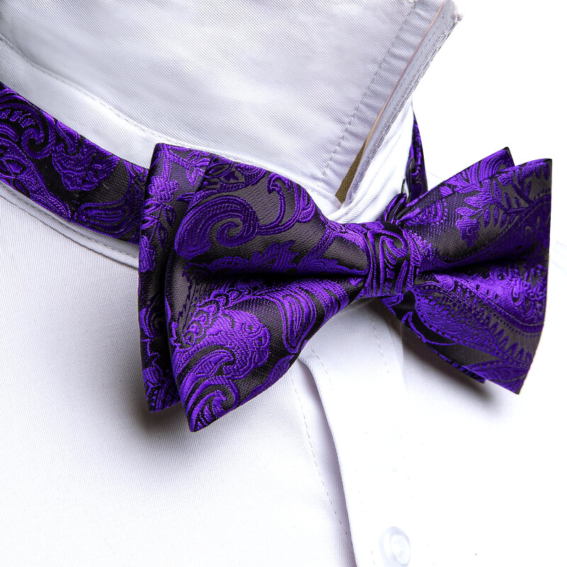 Barry.Wang Silk Mens Bow Tie Jacquard Woven Paisley Floral Butterfly Knot Bowtie Handkerchief Cufflinks Set Wedding Business