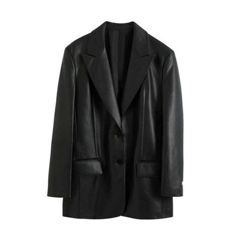 Женская кожаная куртка на пуговицах, черная куртка из искусственной кожи в стиле ретро 90-х годов, Y2k, одежда для улицы, осень 2023