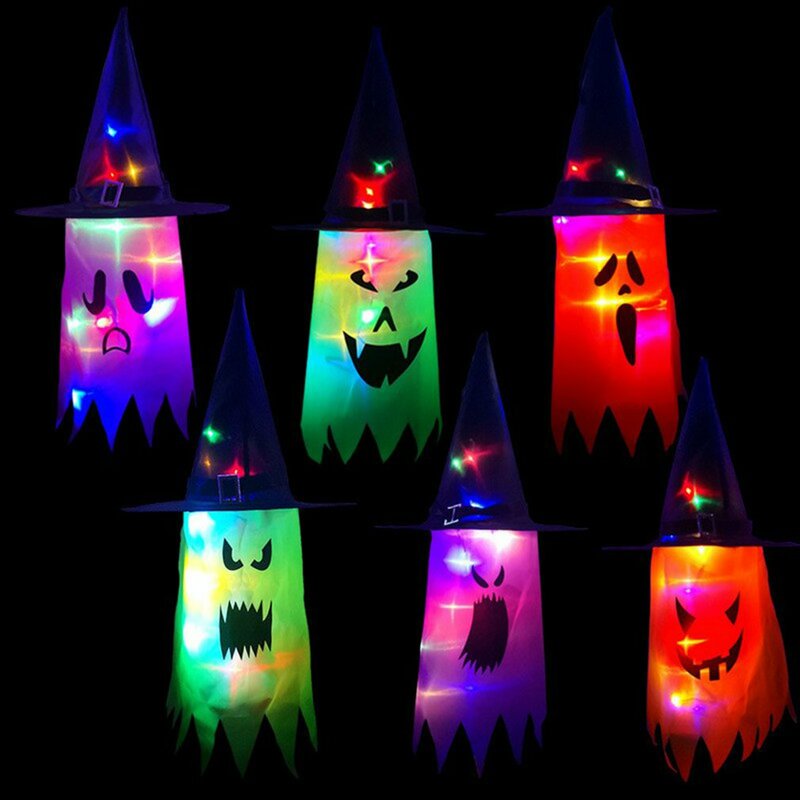 Glowing Halloween Holiday LED Lights Hat Can Be Worn On The Head Pendant Witch Hat Garden Hotel Wedding Decoration Lights Hat