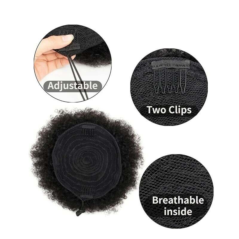 Mini coleta Afro con cordón para niña y mujer, pelo rizado Natural, color negro, 2 unidades, 4 pulgadas