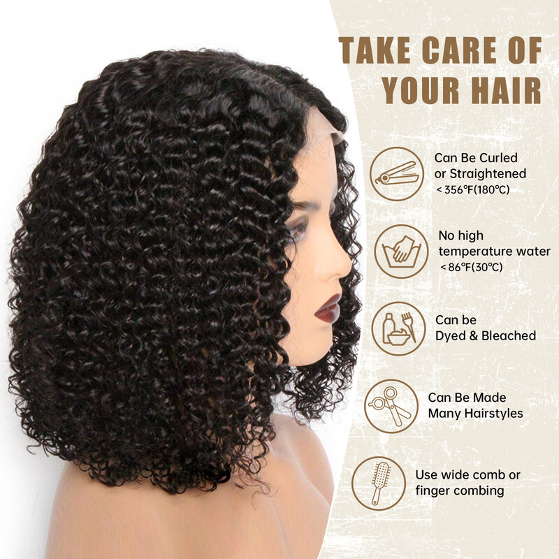 Czarna koronkowa ludzka peruka 12 Cal bezklejowa peruka ludzka peruki z włosami kręconymi typu Kinky dla czarnych kobiet włosy w naturalnym kolorze na codzienne przyjęcie