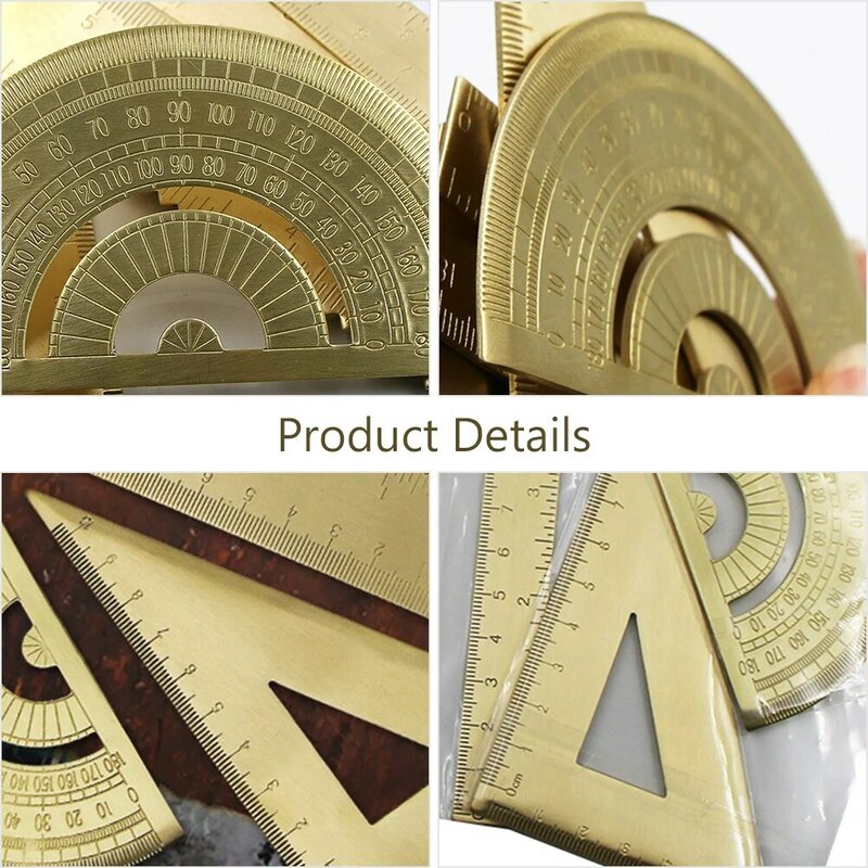 1 Set Drawing Triangle Ruler Geometry Measurement Ruler Brass Protractor