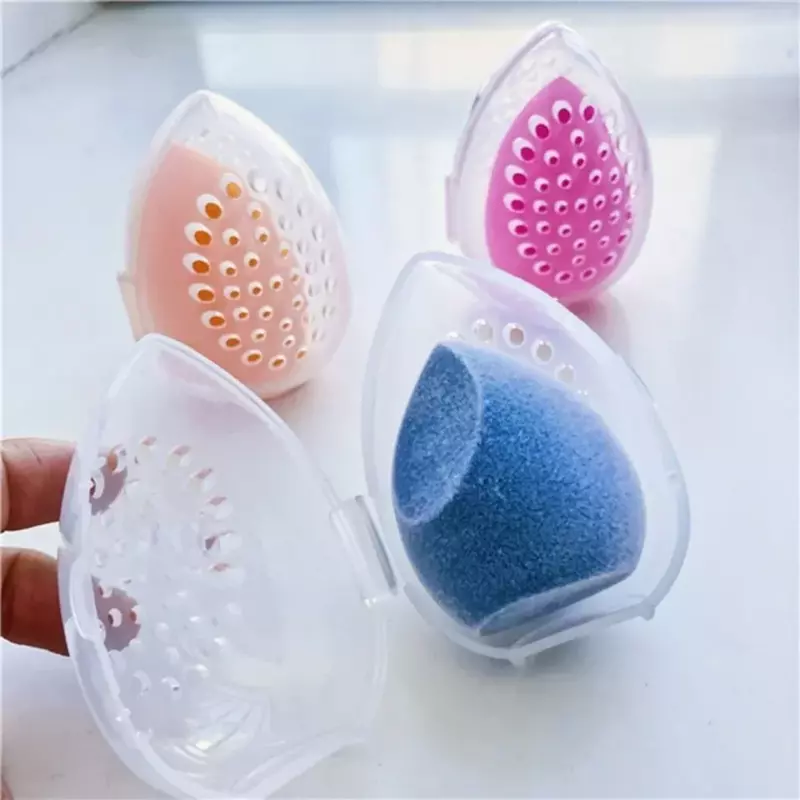 1-4pcs Empty Transparent Puff Holder Drying Box Storage Case Portable Sponge Stand Cosmetic Egg Shaped Rack Makeup Puff Holder