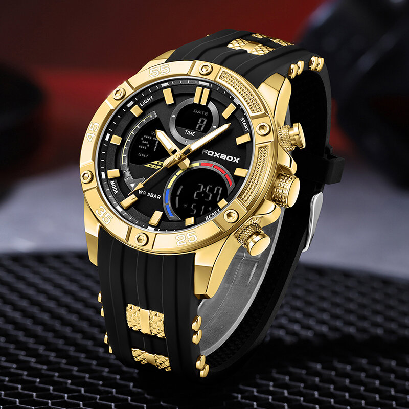 LIGE jam tangan tali silikon pria, arloji merek mewah tahan air olahraga Quartz konograf militer untuk lelaki