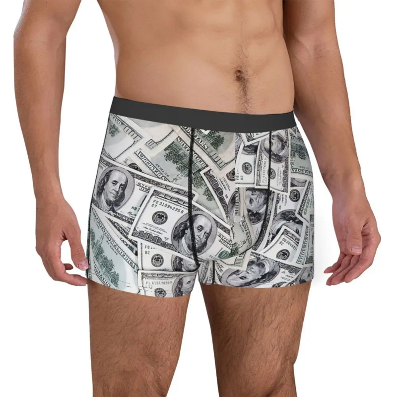 Трусы-боксеры мужские из дышащего материала с изображением купюр сто долларов