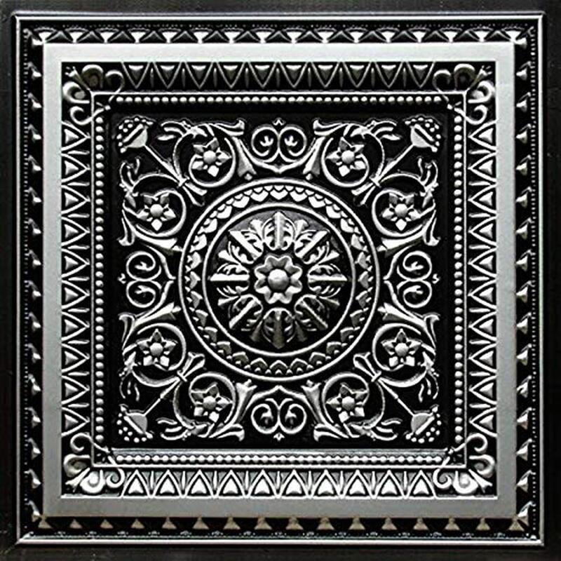 Silver Faux Tin Ceiling Tiles Lightweight PVC Easy Installation Fire Rated Classic Style 24x24 Pack of 25