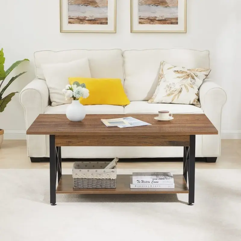 Tavolino da caffè per soggiorno tavolino grande 43.3X23.6 pollici rustico rustico con ripiano portaoggetti per soggiorno facile montaggio