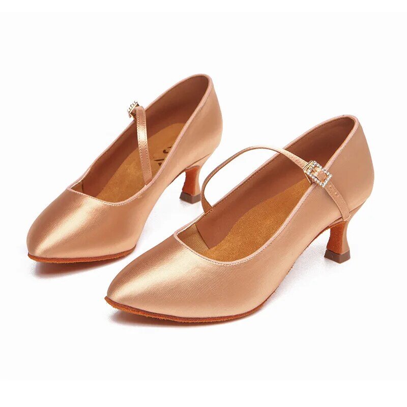 Zapatos de baile moderno para mujer, calzado de suela suave con fecha, zapatos de Tango de satén, novedad de 2024