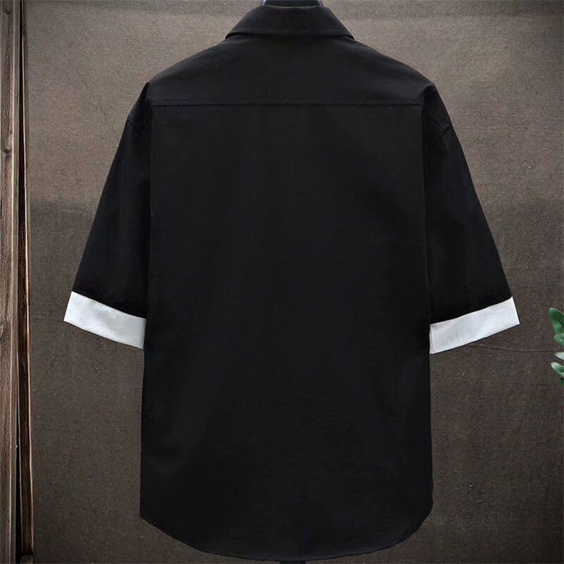 Elegant Fashion Harajuku Slim Fit Ropa Hombre Loose Casual All Match Shirt Square Neck Printed Thin Style Short Sleeve Blusa