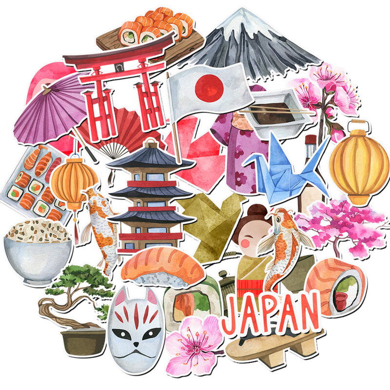멋진 여행 스티커 포함 일본 탐험, 스크랩북, 일기장, 꾸미기에 완벽한 32 종 세트
