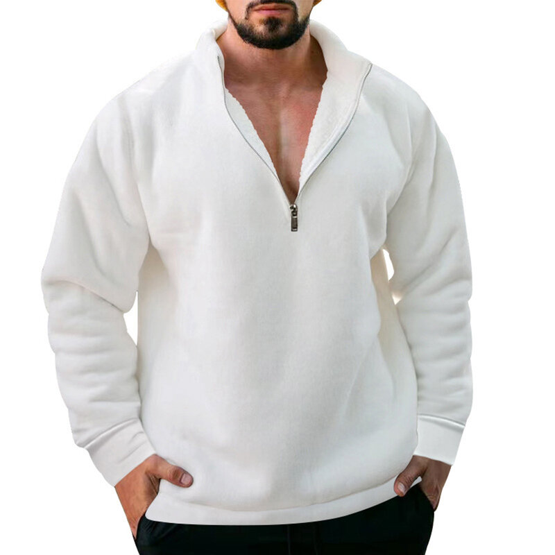 Wygodna modna męska bluza z kapturem męska bluza sweter z regularnym dekoltem termicznym zapinana na zamek jesienno-zimowa oddychająca