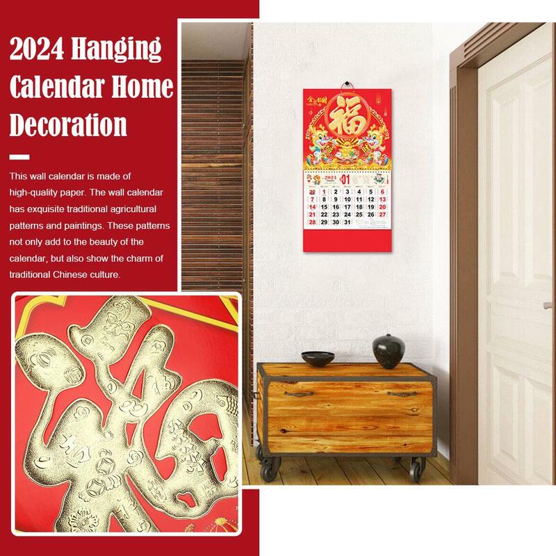 Szczęśliwego chińskiego nowego roku kalendarz 2024 smok rok kalendarzowy dekoracja rok kalendarzowy smok domu tradycyjna wisząca ściana C2f2