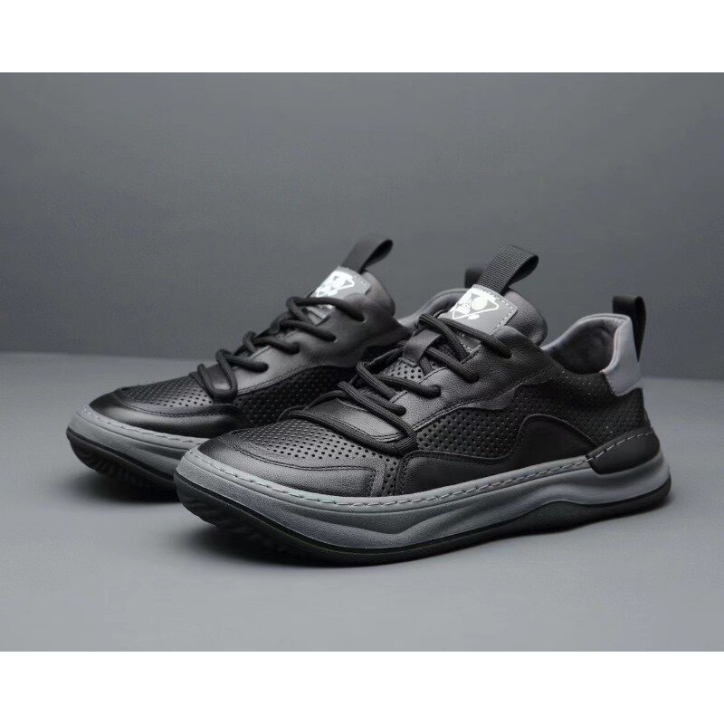Zapatillas de deporte de piel auténtica para hombre, zapatos planos de cuero de vaca suave, color blanco y negro, DX091, 2024