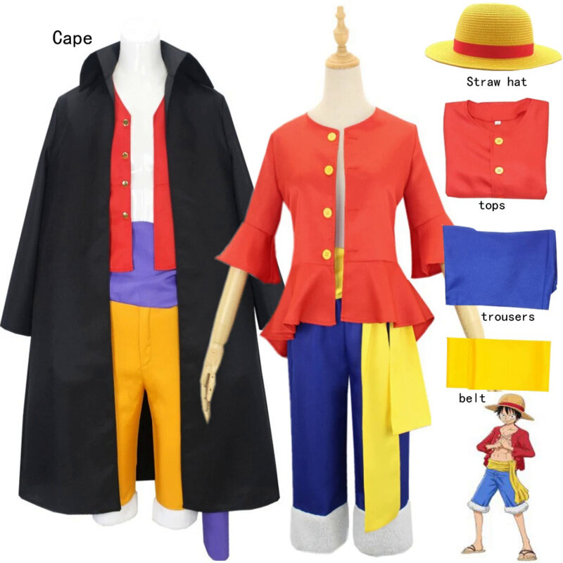 Anime One Piece Monkey D. Luffy Cosplay Costume Straw Hat Japanese Anime  boys/Men Beach Hat Cap Halloween Cartoon Suit