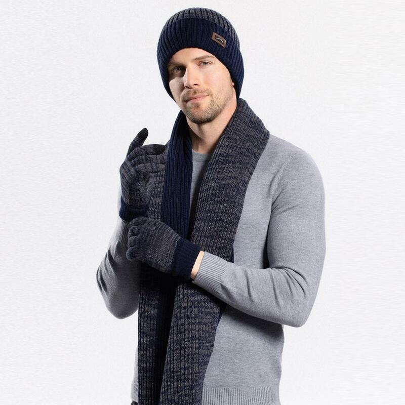 Long Knitted Scarf Women Winter Hat Ultra-thick Fleece Lined Winter Warm Beanie Hat Gloves Scarf Set Super Soft for Men