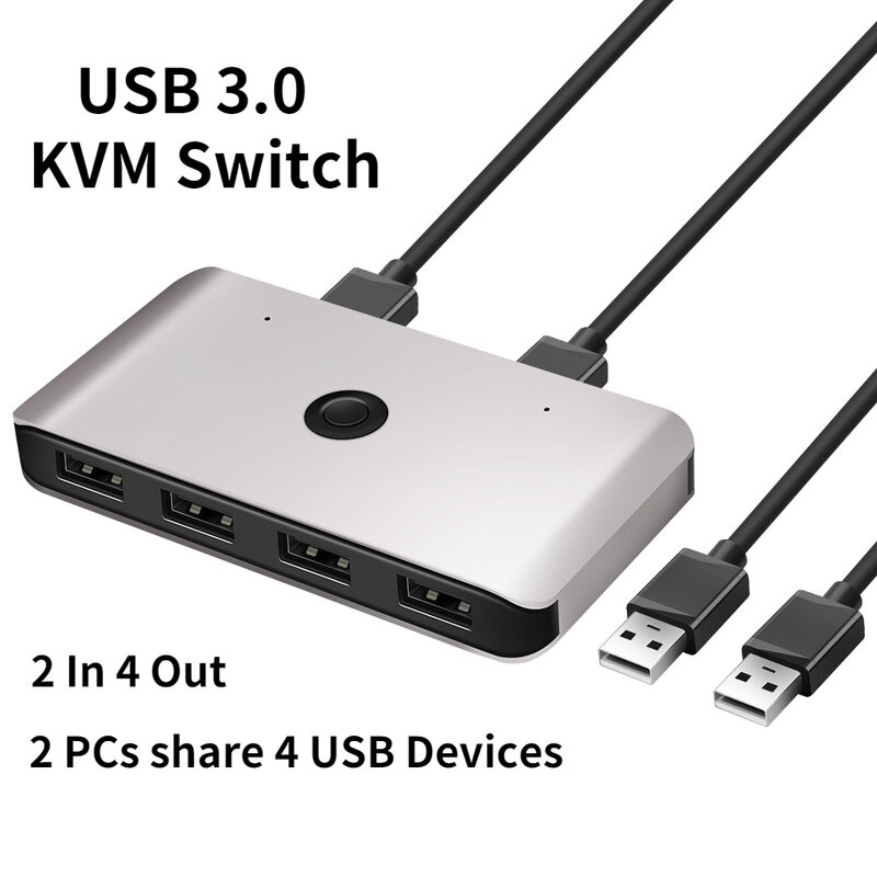 KVM-переключатель USB 3,0 2,0, KVM-переключатель для Windows 10, ПК, клавиатуры, мыши, принтера, 2 шт., совместное использование 4 устройств, USB-переключатель
