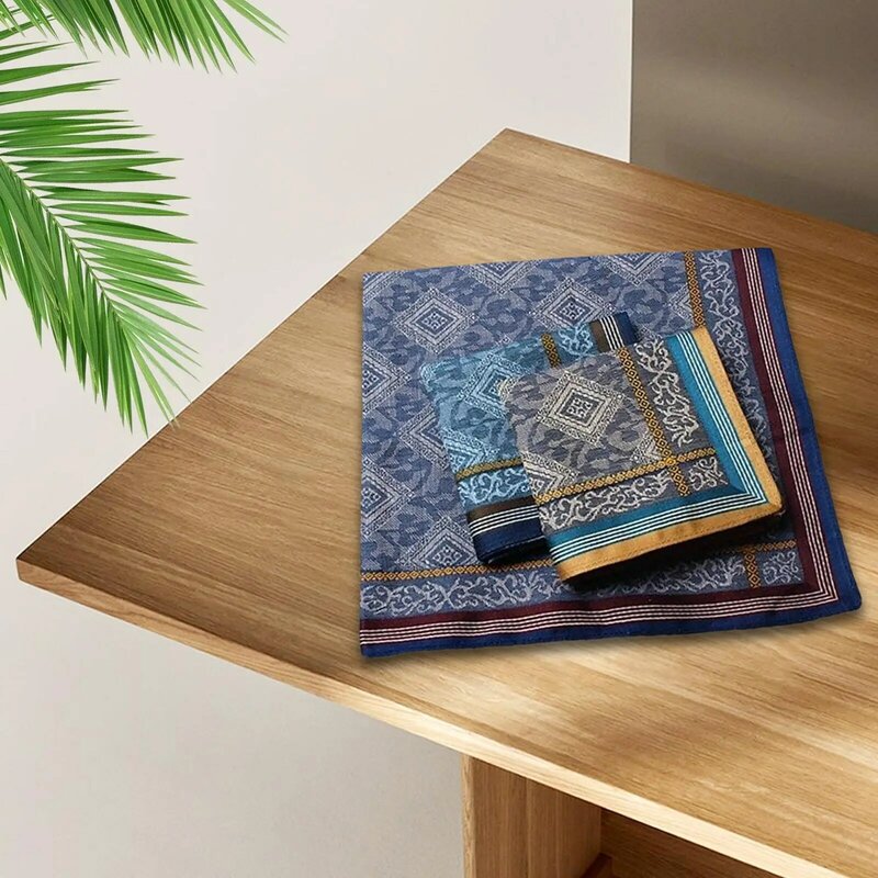 3Pcs Pocket Square Hankies Gift Cotton Mens Handkerchief for Birthday Gents