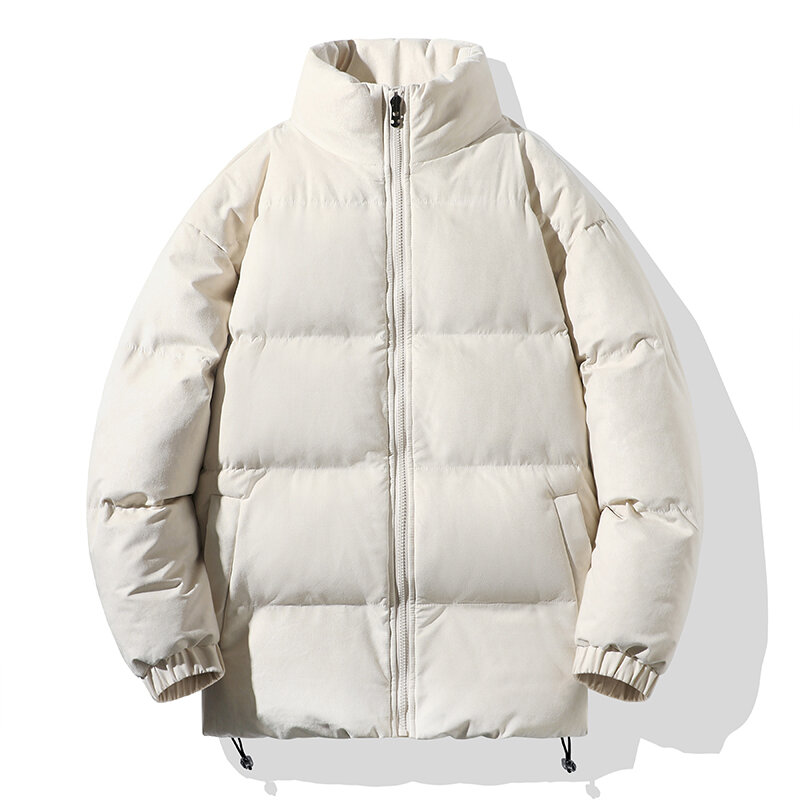 Новая осенне-зимняя Молодежная свободная облегающая модная универсальная пуховая куртка с воротником-стойкой, мужское повседневное утепленное теплое пальто