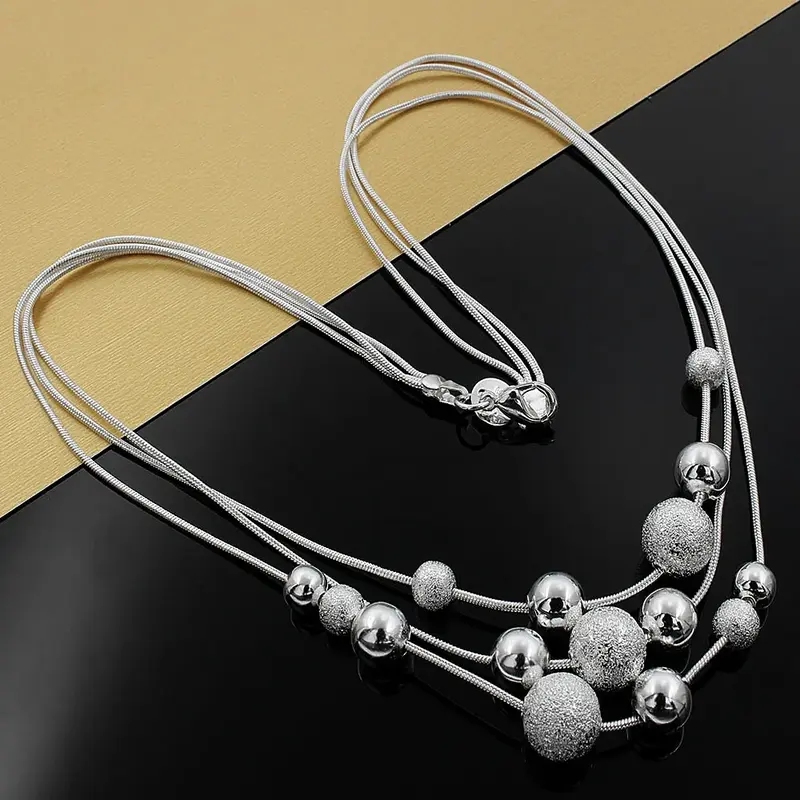 Fine Jewelry Charm 925 Sterling Silver Bead Necklace Classic High-Quality Fashion For Women Lady Wedding Chains Gift