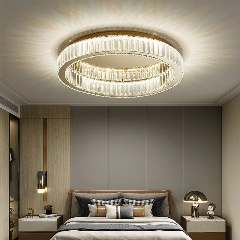 Lámpara de techo de círculo de cristal Simple, candelabro nórdico moderno, sala de estar, dormitorio, estudio, Iluminación Led decorativa para interiores