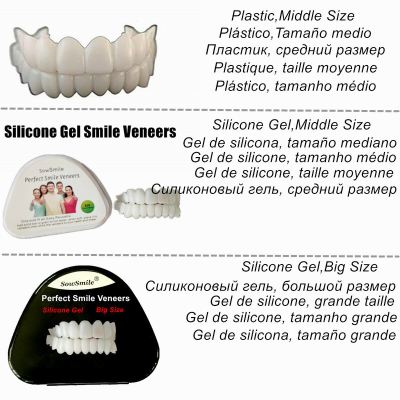 Cubierta de dientes falsos superior e inferior, carillas brillantes perfectas, ajuste cómodo, flexible, blanqueamiento