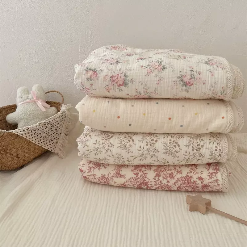 Conjunto cobertor de veludo coreano recém-nascido, inverno Ins cobertores de bebê, cobertor floral de musselina, mãe e filho