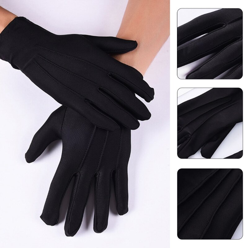 Men Spandex Thin Black White Parade Gloves Formal Tuxedo Costume Honor Guard Mittens for Coin Jewelry Silver Inspection Dropship