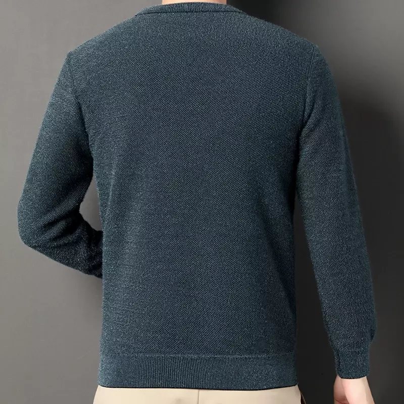 Sweter Pullover pria, musim gugur dan musim dingin baru warna Solid kasual dan nyaman serbaguna mewah dan tebal