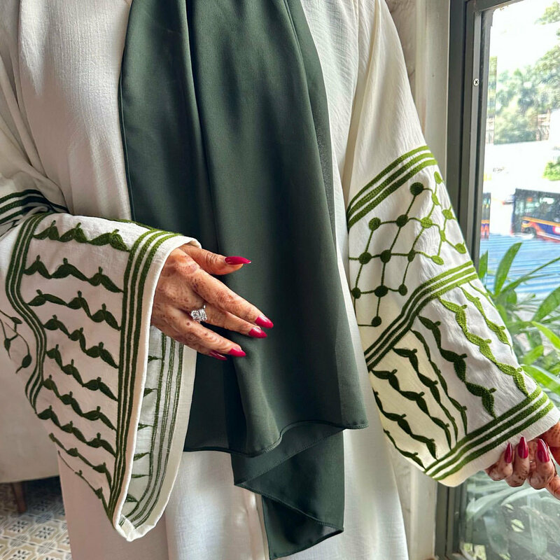 Abaya bordir Lebaran untuk wanita, baju Muslim Dubai Turki terbuka Abaya Kimono kardigan Islami Jalabiya djellas gaun jubah