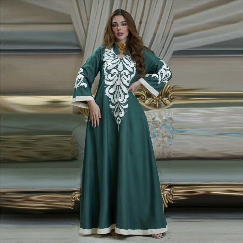 Summer Southeast Asia Stitching Dress Embroidery Muslim Zhai Festival Dubai Robe