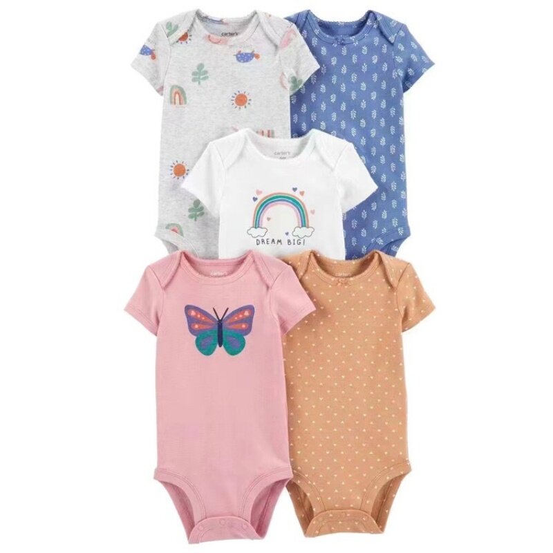 Newborn Fashion Baby Boys Girls Clothing Bodysuit Short Sleeve 100% Cotton Cartoon Print Baby Clothes Toddler 5Pcs Bebe Jumpsuit