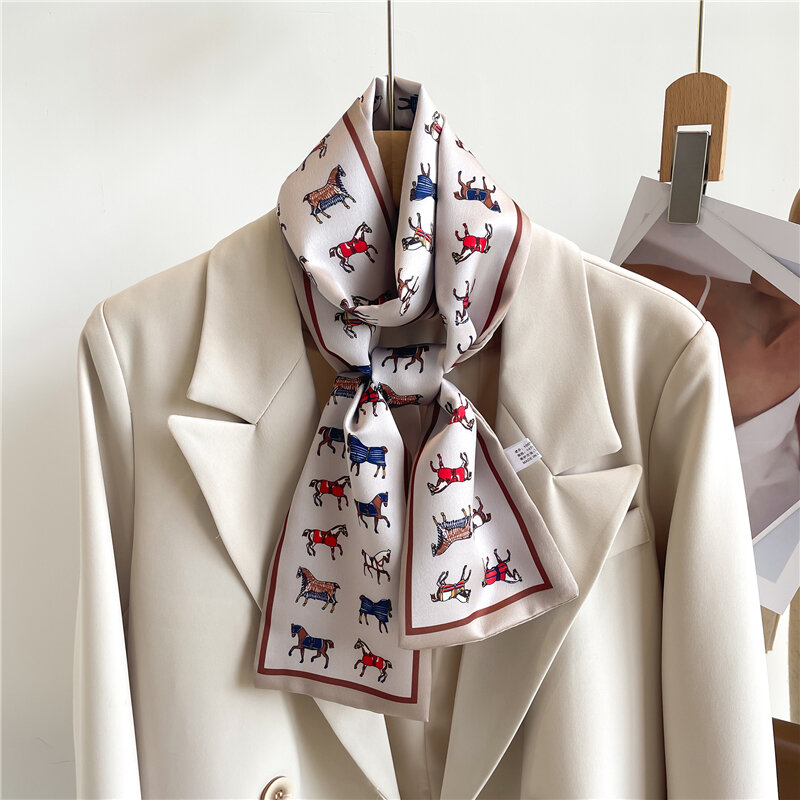 Diademas de seda con estampado de cadena para mujer, a la moda bufanda de satén, corbata de cuello ajustada, Foulard de mano, cinturón, Ehcarpe, 2023