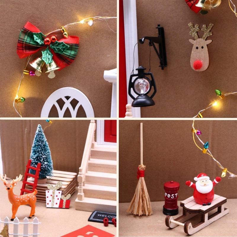 Christmas Gnome Door Wood Mini Door Dollhouse Miniature Elf Door Decorative Dollhouse Miniature Elf Door Pretend Playset For