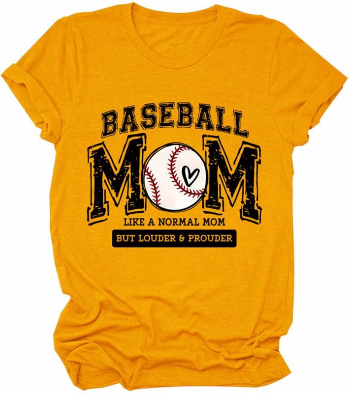 Baseball Mom Shirts Womens Like A Normal Mom But Louder Funny Sayings Tops Short Sleeve Crewneck Casual T-Shirt