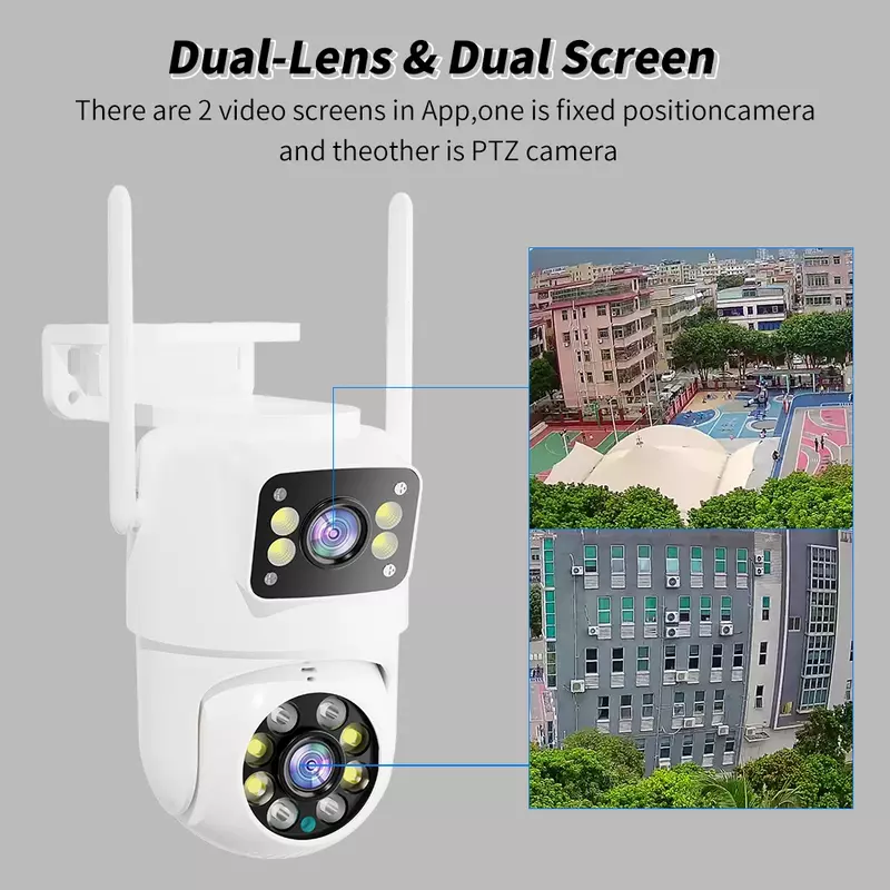 야외 보안 비디오 감시 카메라, 8MP 듀얼 렌즈 PTZ WIFI 카메라, 4K HD 듀얼 스크린, Ai 신체 인식, CareCam Pro, 4MP