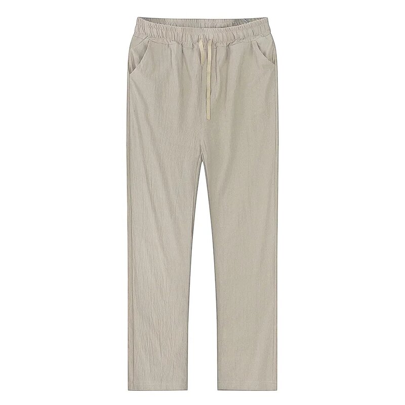 2023 Pantalon en coton et lin pour hommes Homme Automne Nouveau Respirant Solide document Lin fjFitness Streetwear S-3XL