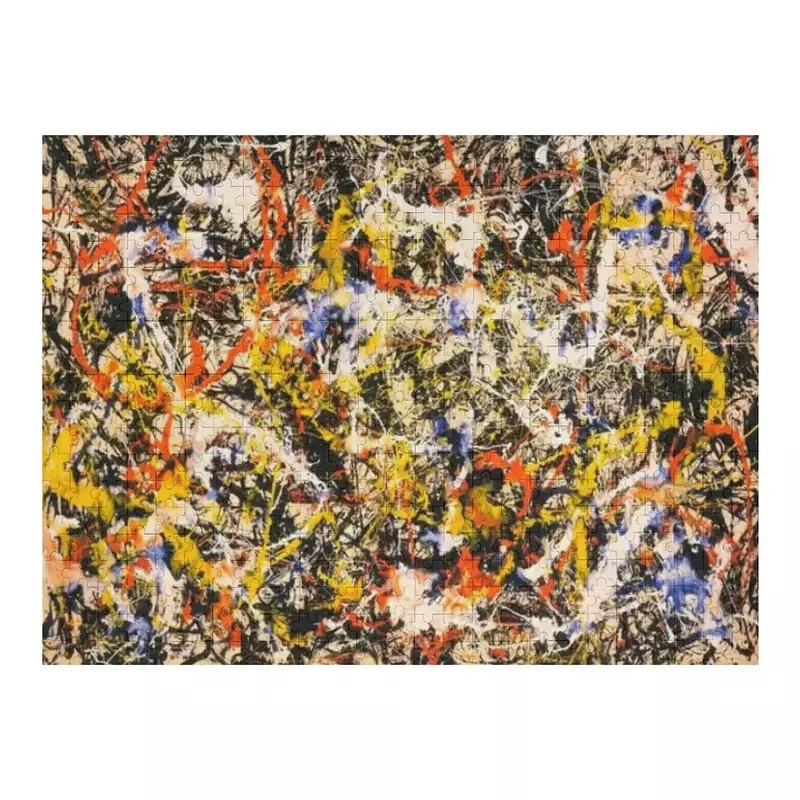 Quebra-cabeça por jackson pollock, pintura abstrata, arte original, vermelho, amarelo, azul, preto