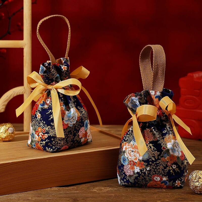 Perłowy wisiorek z kwiatowym torba ze sznurkiem o dużej pojemności kwiatowy wstążka kokardka torebka koreański styl jubilerski torba do pakowania