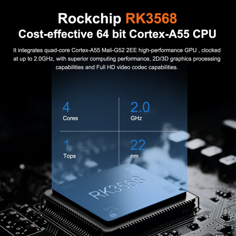Rockchip RK3568 Mini Computador PC, Android 11 Arm, Octa Core, 2.4GHz com WiFi, BT, 8 GB RAM, 128 GB ROM, NPU, 1Tops, Poder de Computação AI