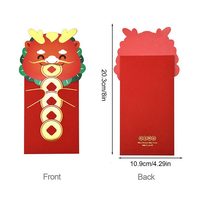 6 buah/tas amplop merah Tahun Naga 2024 Festival Musim Semi Cina keberuntungan paket merah perlengkapan Tahun Baru Imlek untuk keluarga anak-anak