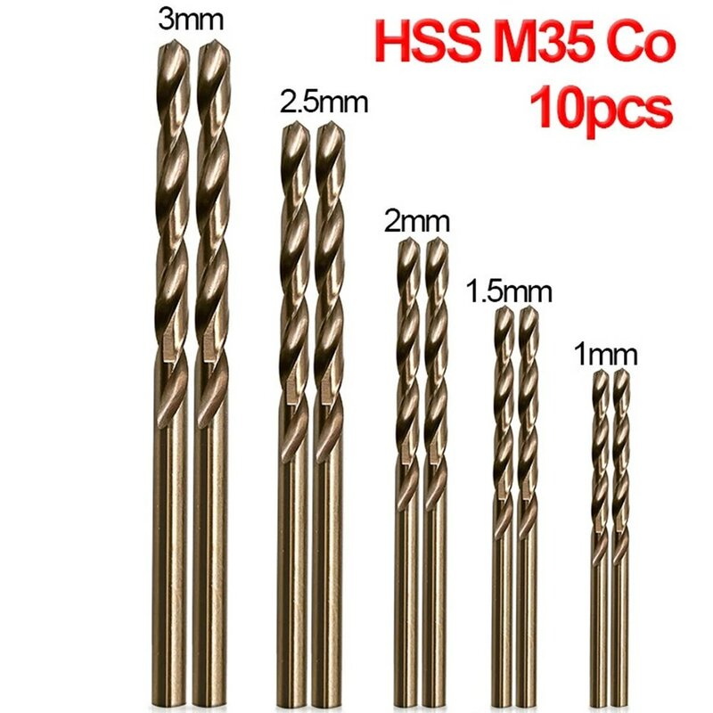 10pcs 1.0- 3mm Titanium Coated Cobalt Drill Bits HSS High Speed Steel Drill Bits Set Tool Multi Function Metal Drills Power Tool