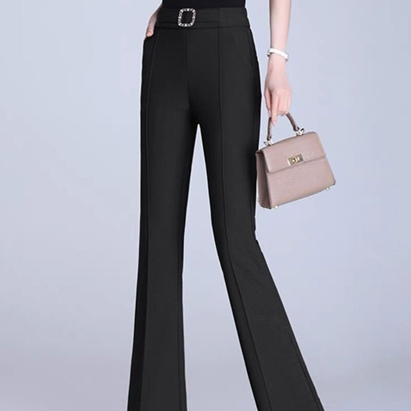 Spodnie z wysokim stanem w jednolitym kolorze Wiosna Jesień Slim Office Lady Flare Spodnie Nowa damska koreańska odzież damska 2024