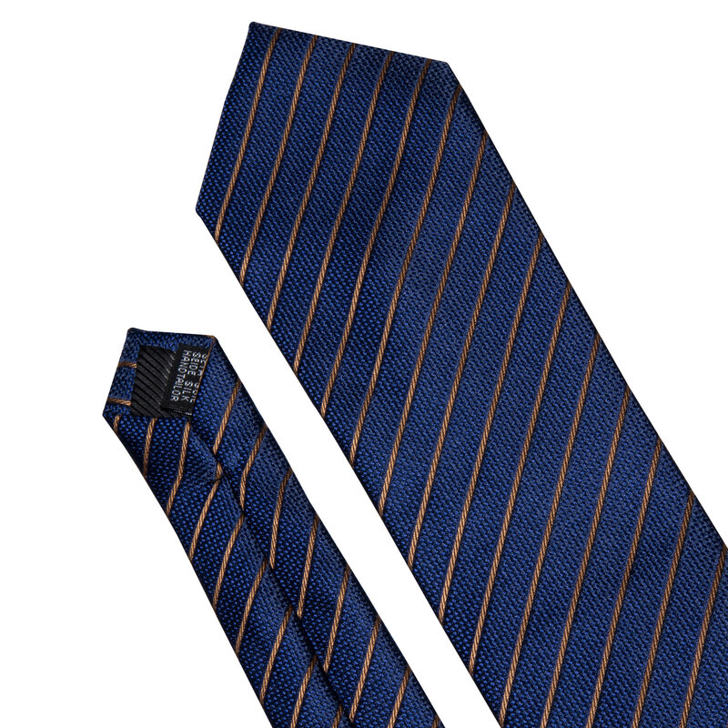 Royal Blue dasi sutra bergaris untuk pria Set cufflink sapu tangan dasi tenun sutra Formal desainer pesta Barry.Wang LS-5