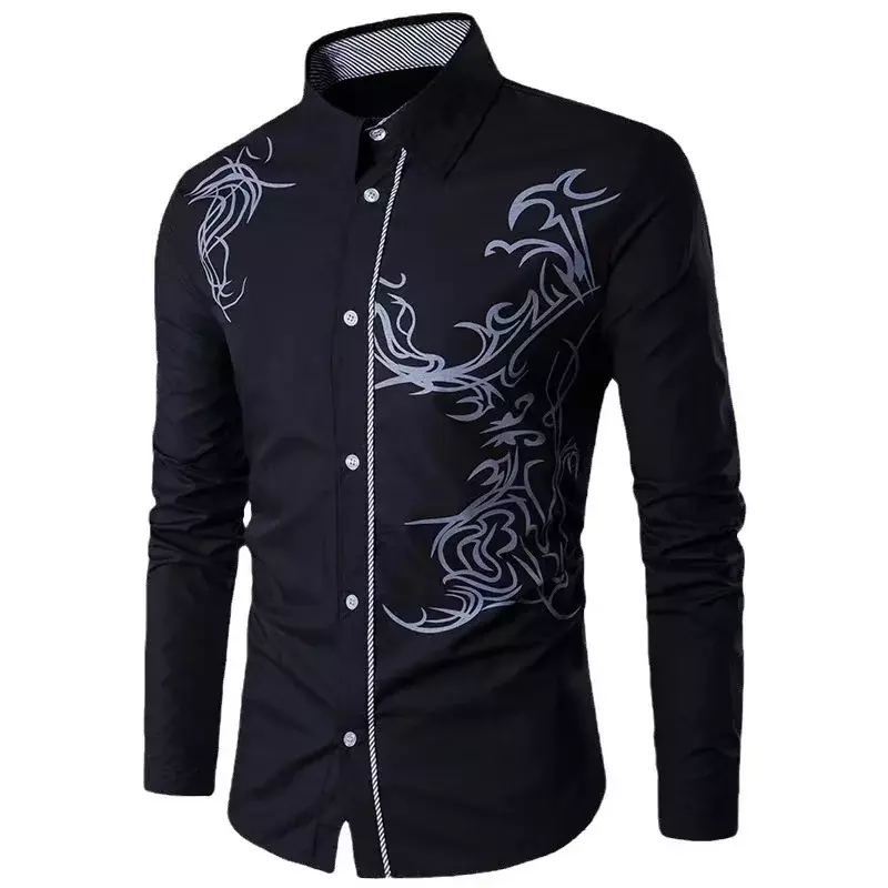 Camicia da uomo primaverile e autunnale camicia con risvolto morbido e confortevole materiale a righe di lusso confortevole bottone a maniche lunghe