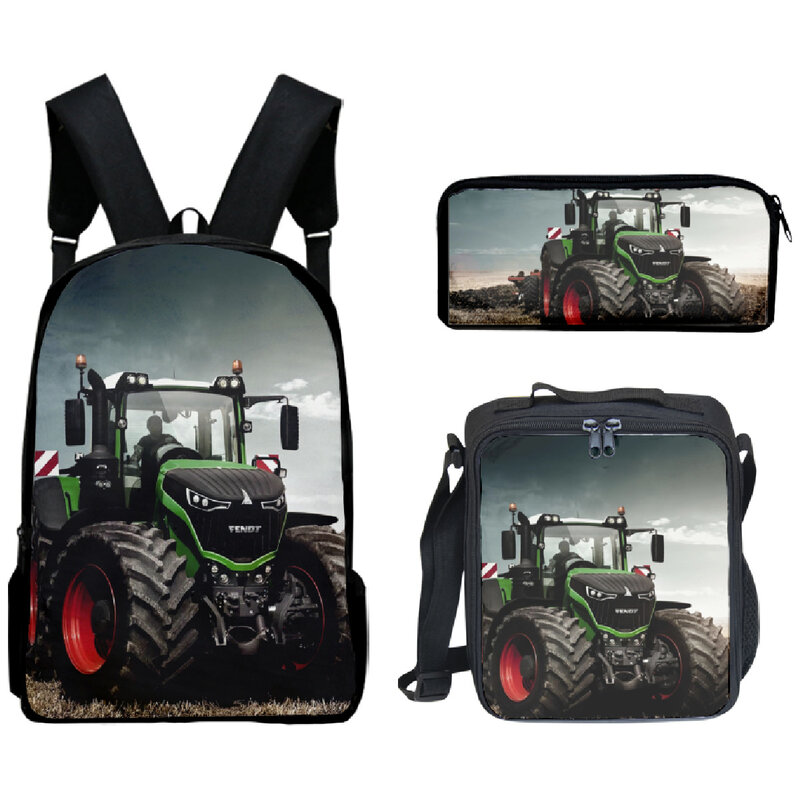 Classic Fashion Funny Tractor pattern 3D Print 3pcs/Set pupil School Bags Laptop Daypack Backpack Lunch bag Pencil Case