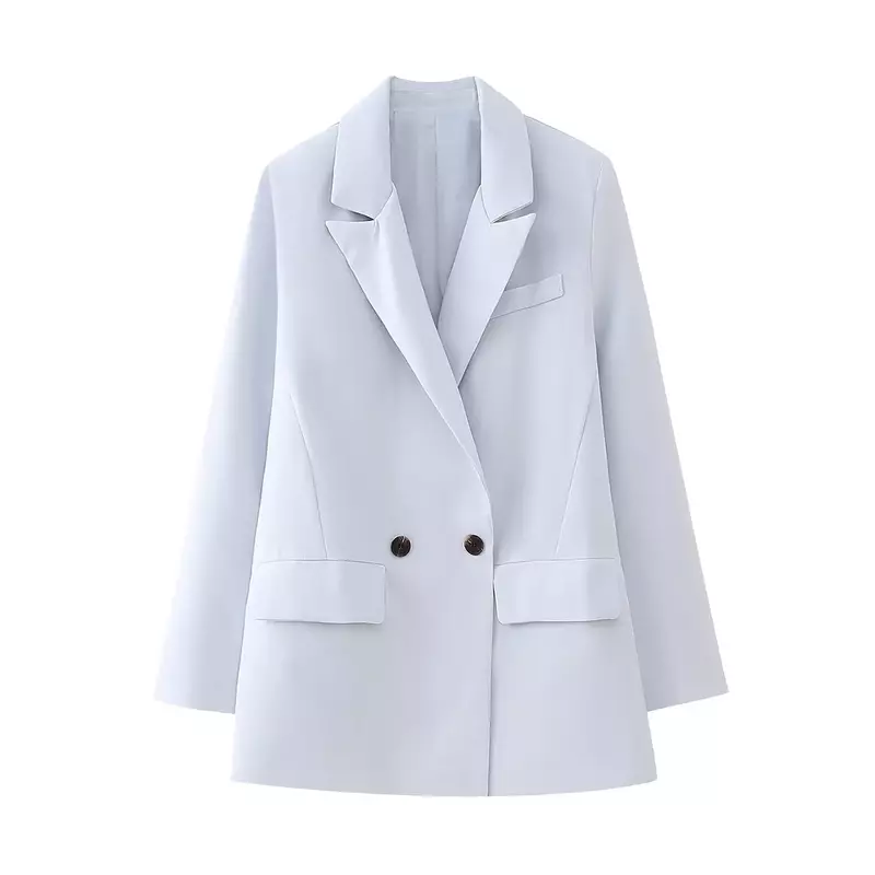 Casaco de terno casual trespassado feminino, casaco vintage de manga comprida, top único, decoração de bolso flip, solto, nova moda