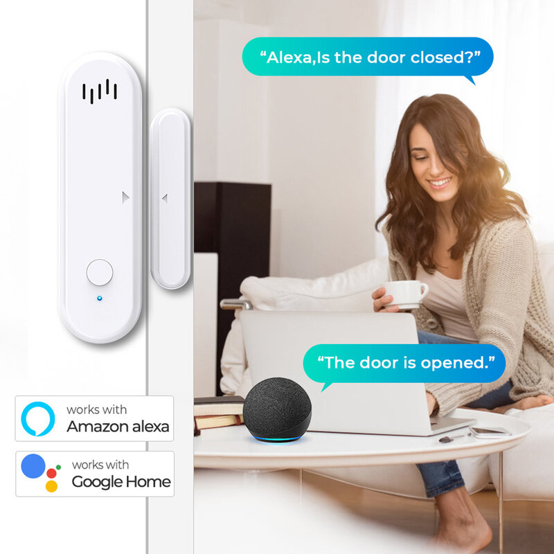 Sensor inteligente de puerta y ventana con WiFi, Detector de apertura/cierre, sistema de alarma de seguridad para el hogar, funciona con Alexa y Google Home, Tuya